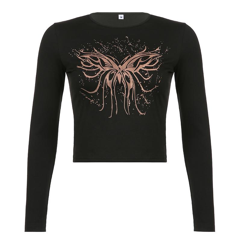 Fairy Grunge Gothic Dark Butterfly Printed Long Sleeve T-Shirt 7