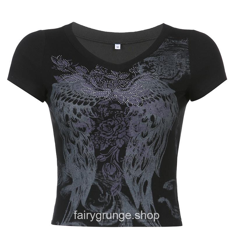 Fairy Grunge Y2K Retro Wing Graphic Print Summer T-Shirt 7