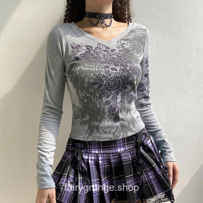 Retro Fairycore Angel Printed Fairy Grunge Y2K Slim Long Sleeve T-Shirt 3