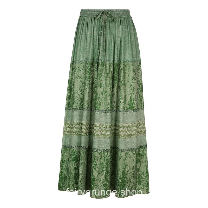 Aesthetic Vintage Pleated High Waist Skirt Drawstring Long Skirt 9