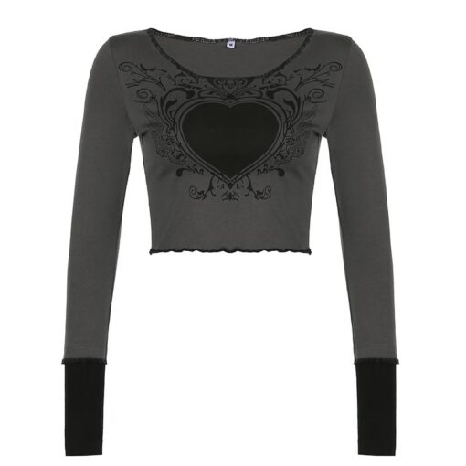 Fairy Grunge Retro Heart Printed Autumn Aesthetic T-Shirt 4