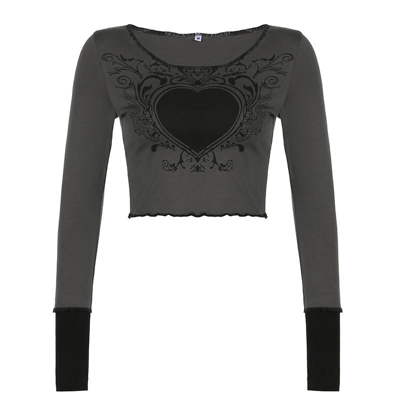 Fairy Grunge Retro Heart Printed Autumn Aesthetic T-Shirt 7