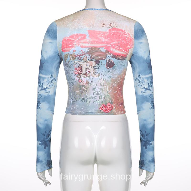 Tie Dye Printed Autumn Bodycon Fairy Grunge Aesthetic T-Shirt 9