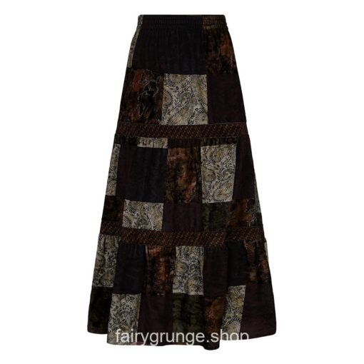 Grunge Fairycore Vintage Patchwork High Waist Long Skirt 4