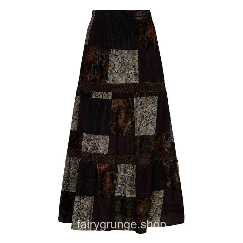 Grunge Fairycore Vintage Patchwork High Waist Long Skirt 7