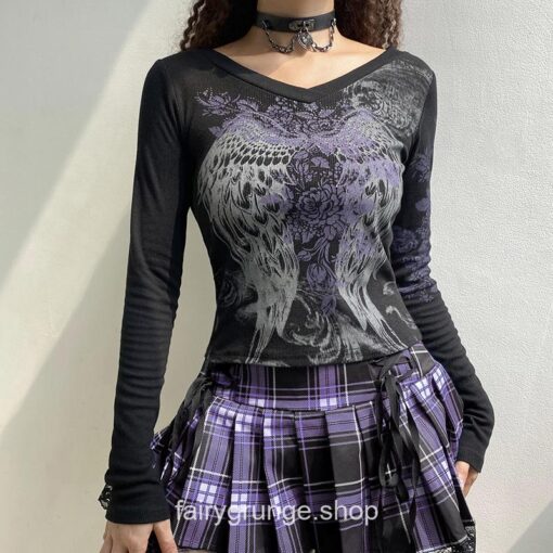 Retro Fairycore Angel Printed Fairy Grunge Y2K Slim Long Sleeve T-Shirt 2
