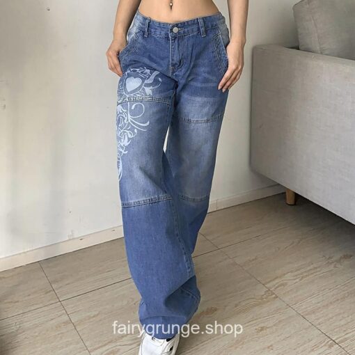 Printed Baggy DenimVintage Fashion Straight Low Rise Jean 10