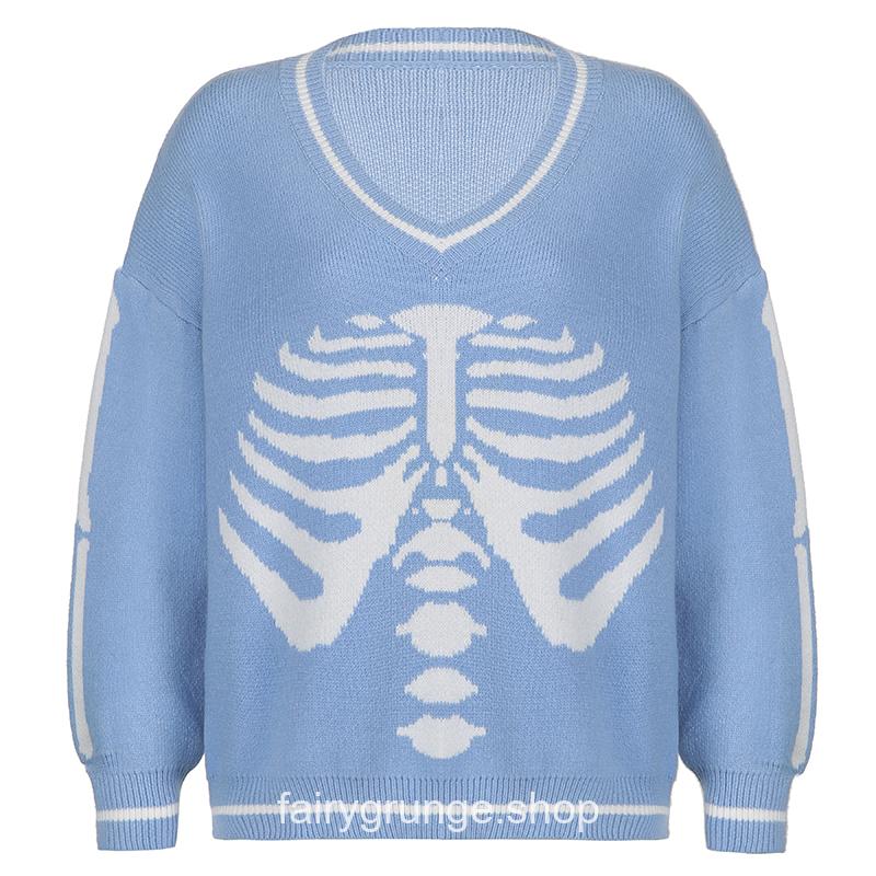 Grunge Fairycore Gothic Skeleton Woman Sweater 11