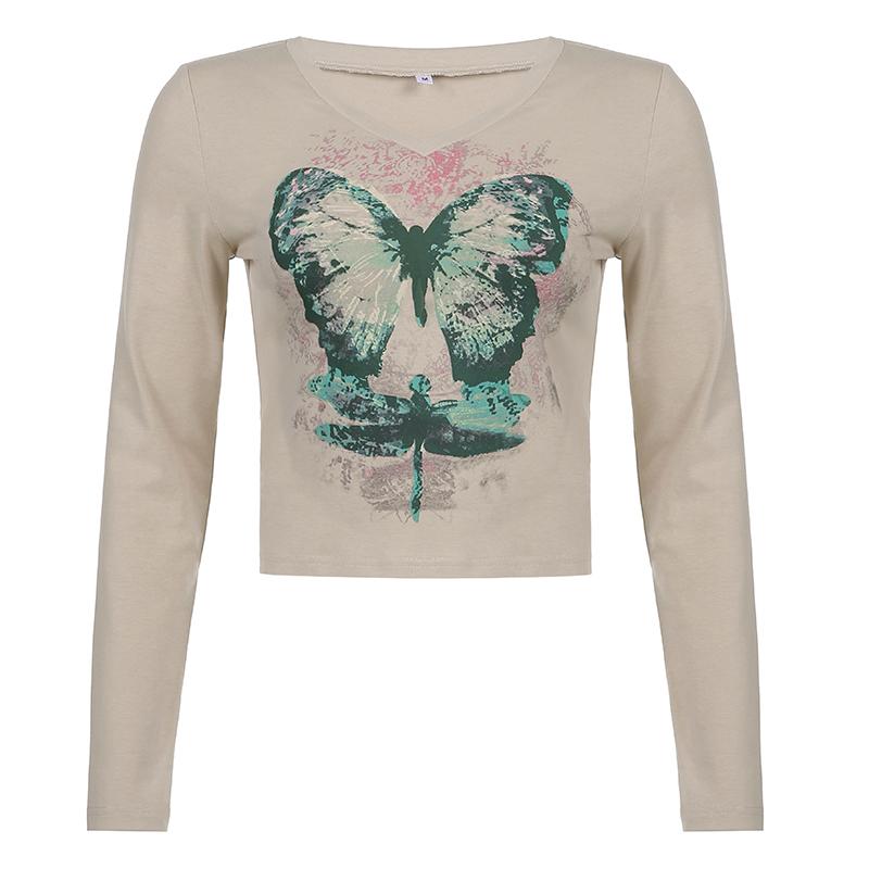 Fairy Grunge Aesthetic Butterfly Printed Autumn T-Shirt 3