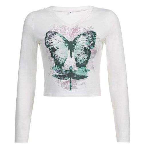 Fairy Grunge Aesthetic Butterfly Printed Autumn T-Shirt 4