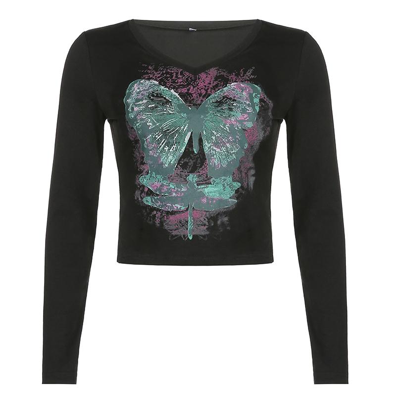 Fairy Grunge Aesthetic Butterfly Printed Autumn T-Shirt 5