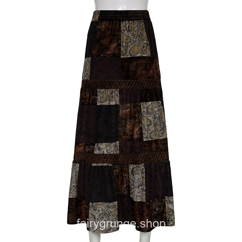 Grunge Fairycore Vintage Patchwork High Waist Long Skirt 9