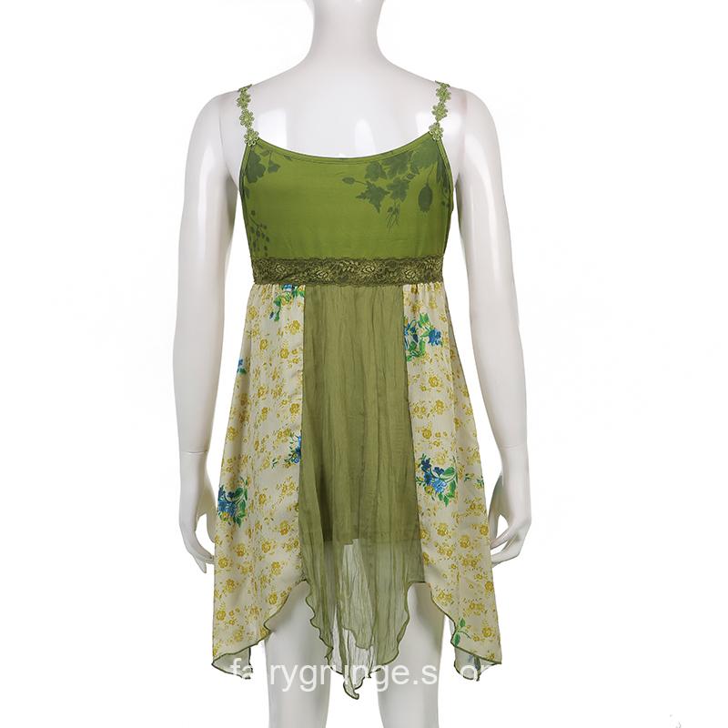 Vintage Lace Patchwork Folds Summer Asymmetrical Dress 9
