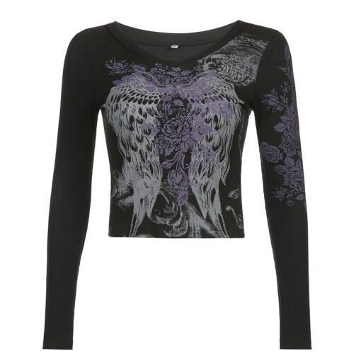 Retro Fairycore Angel Printed Fairy Grunge Y2K Slim Long Sleeve T-Shirt 4