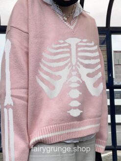 Grunge Fairycore Gothic Skeleton Woman Sweater 2