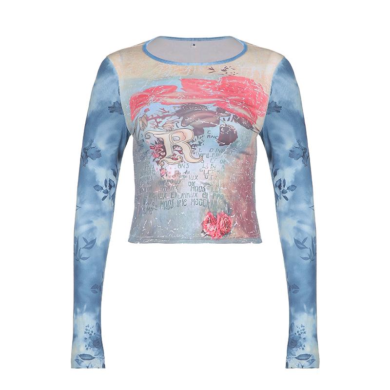 Tie Dye Printed Autumn Bodycon Fairy Grunge Aesthetic T-Shirt 7