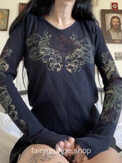 Fairy Grunge Retro Printed Wing Aesthetic Long Sleeve T-Shirt 6