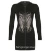 Gothic Wings Printed Zipper Hooded Bodycon Dress 4