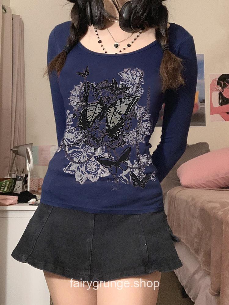 Aesthetic Grunge Fairycore Butterfly Printed Female T-Shirt 7