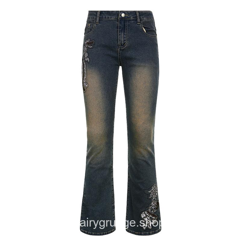 Fairy Grunge Vintage Embroidery Skinny Low Waist Jeans 7
