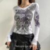 Retro Fairycore Angel Printed Fairy Grunge Y2K Slim Long Sleeve T-Shirt 9