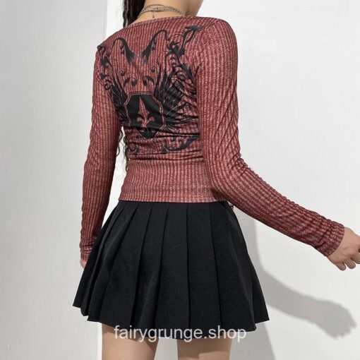 Fairy Grunge Retro Wing Rhinestone Autumn T-Shirt 3