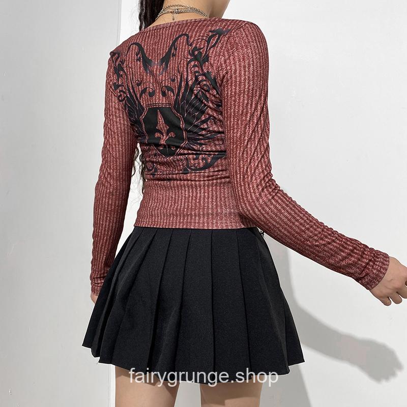 Fairy Grunge Retro Wing Rhinestone Autumn T-Shirt 5