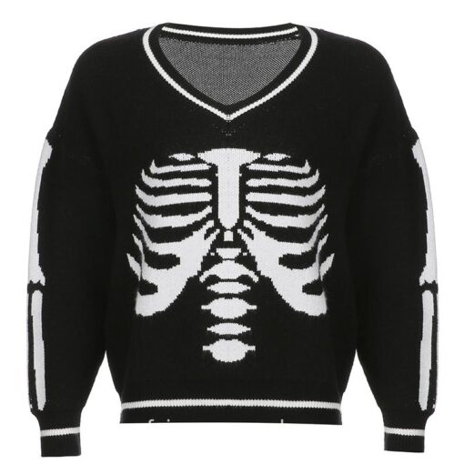 Grunge Fairycore Gothic Skeleton Woman Sweater 5