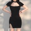Hothic Choker Halter Bodycon Solid Cut Split Dress 7