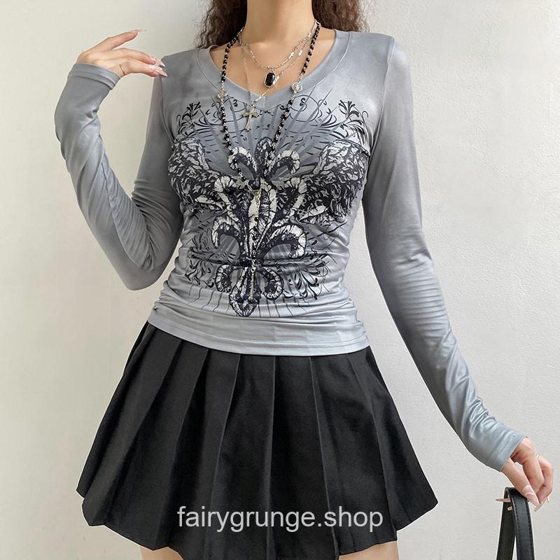 Printed Top Tee Goth Fairy Grunge Autumn T-Shirt 5