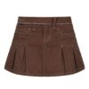 Brown Denim Skirt Pocket Aesthetic Solid Hot High Waist Mini Skirt 4