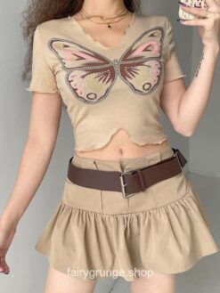 Fairycore Butterfly Printed Frill Short Sleeve Crop Top 4