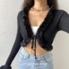 Faux Fur Trim Front Tie Up Knitted Fairy Grunge Cardigan 3