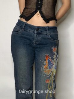 Vintage Y2K Butterfly Embroidery Low Rise Jean 1