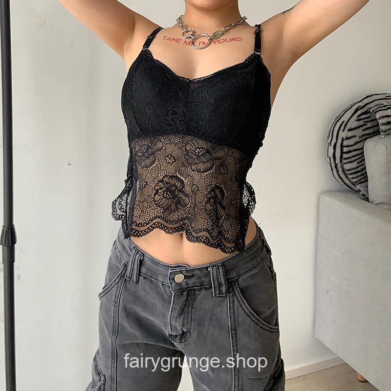 Grunge Fairycore Fashion Chic Black Butterfly Lace Backless Elegant Vest 5