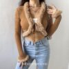 Faux Fur Trim Front Tie Up Knitted Fairy Grunge Cardigan 1