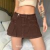 Brown Denim Skirt Pocket Aesthetic Solid Hot High Waist Mini Skirt 2