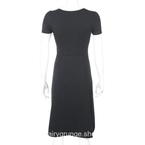 Square Neck Elegant Ruched Side Split Short Sleeve Casual Dress 5