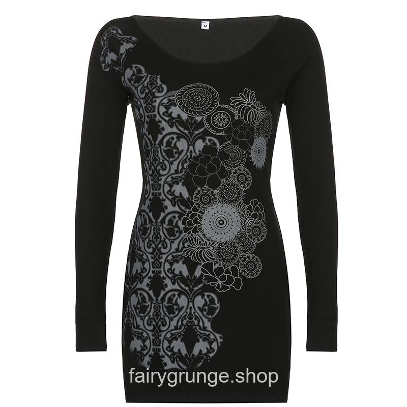 Gothic Print Long Sleeve Retro Fairy Grunge Dress 7