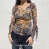 Vintage Fashion Floral PrintLace Patchwork Flare Sleeve 90s T-Shirt 3