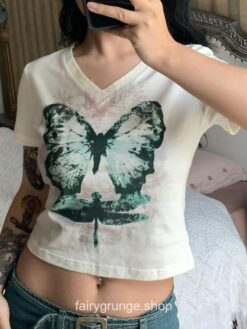 Butterfly Printed Summer Grunge Fairycore Chic T-Shirt 2