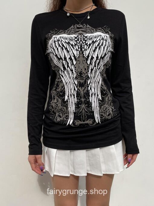 Streetwear Grunge Printing Retro Wing Female T-Shirt 2