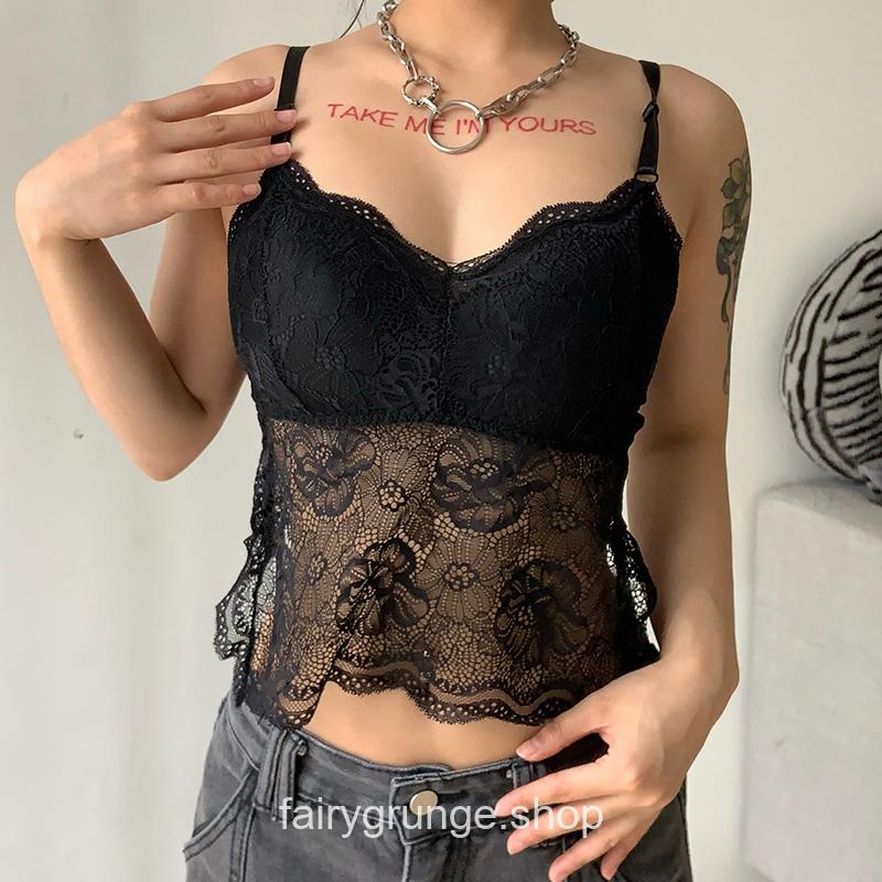 Grunge Fairycore Fashion Chic Black Butterfly Lace Backless Elegant Vest 3
