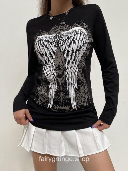 Streetwear Grunge Printing Retro Wing Female T-Shirt 6