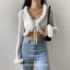 Faux Fur Trim Front Tie Up Knitted Fairy Grunge Cardigan 2