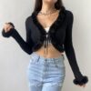 Faux Fur Trim Front Tie Up Knitted Fairy Grunge Cardigan 10