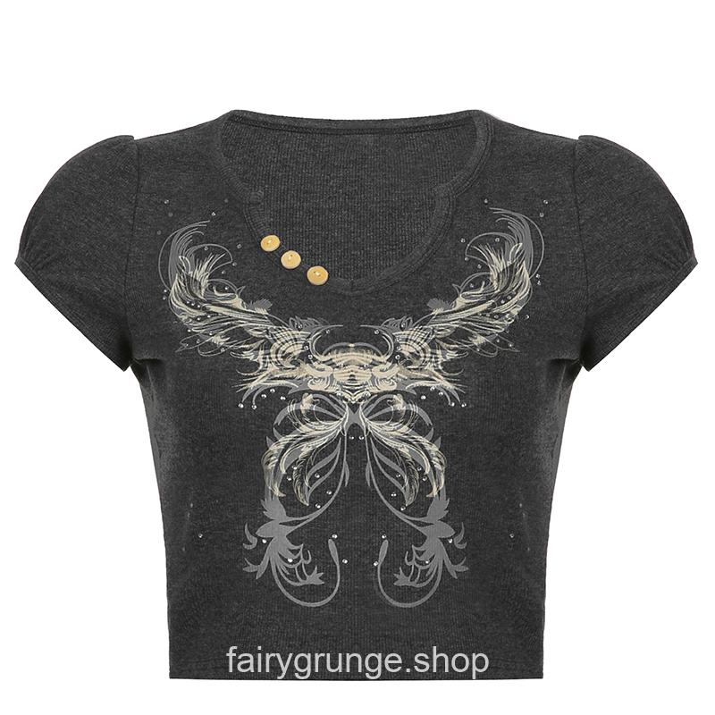 Retro Butterfly Cute Aesthetic Fairy Grunge Print Crop Top 7